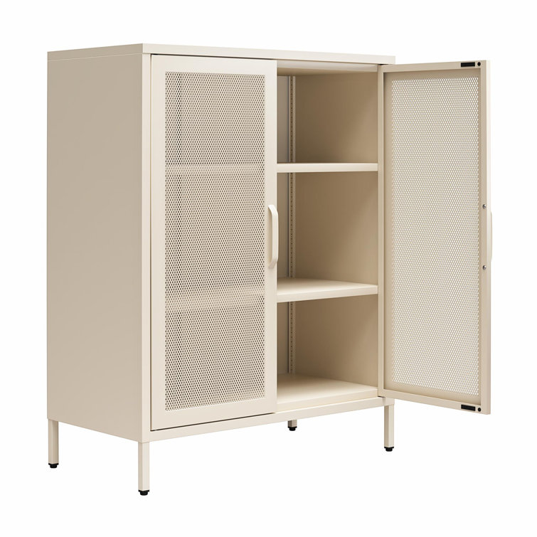 Parchment Steel 2-Door Mesh Bathroom Accent Cabinet