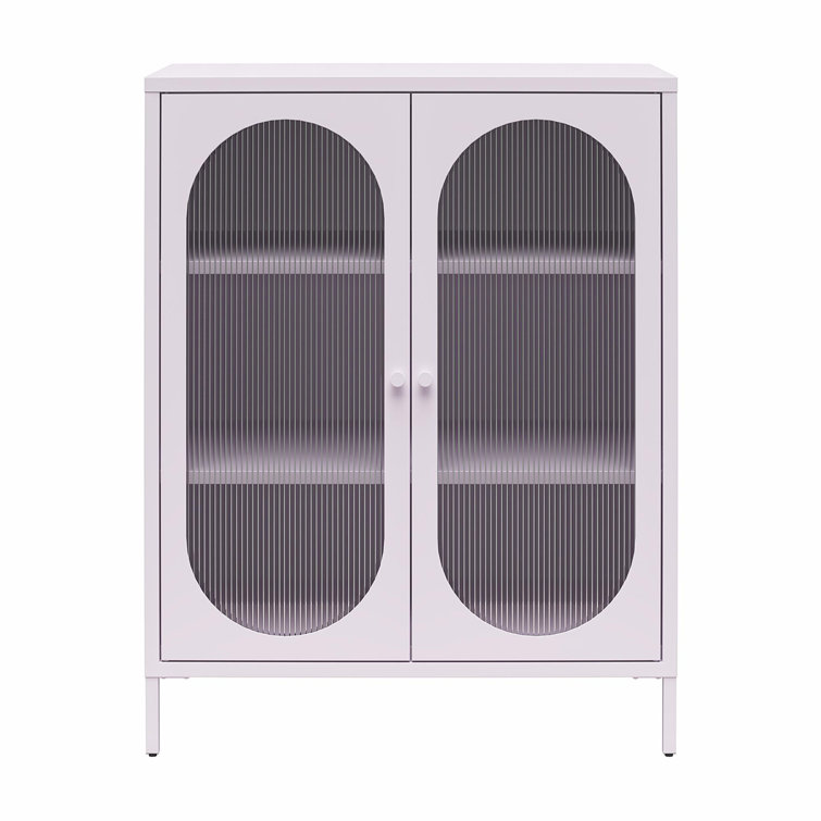 Lilac Metal Short Accent Cabinet with Fluted Glass Doors