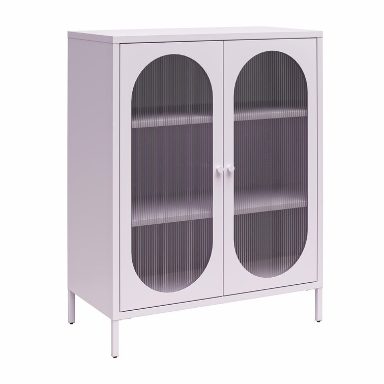 Lilac Metal Short Accent Cabinet with Fluted Glass Doors