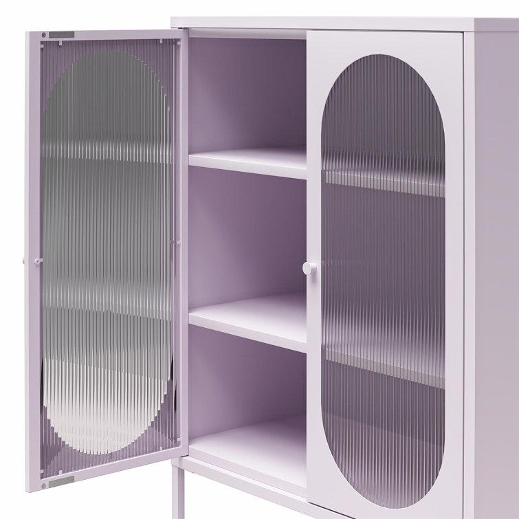 Lilac Metal Short Accent Cabinet with Fluted Glass Doors