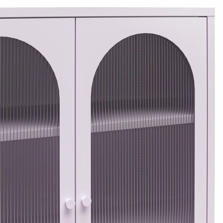 Lilac Metal Short Accent Cabinet with Fluted Glass Doors