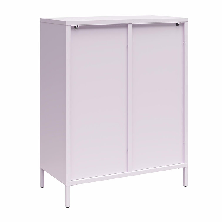 Lilac Metal Short Accent Cabinet with Fluted Glass Doors