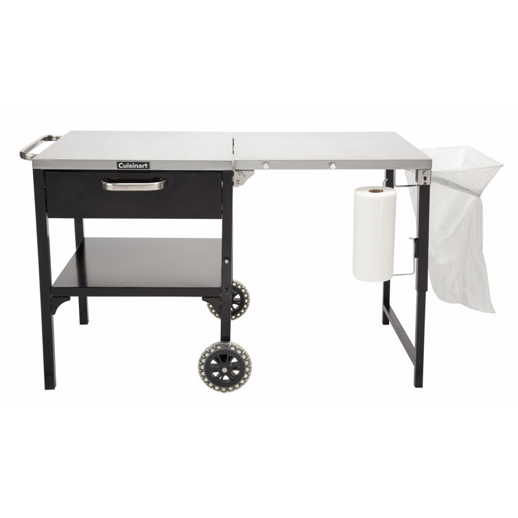 Cuisinart Black and Stainless Steel Outdoor Prep Table with Wheels