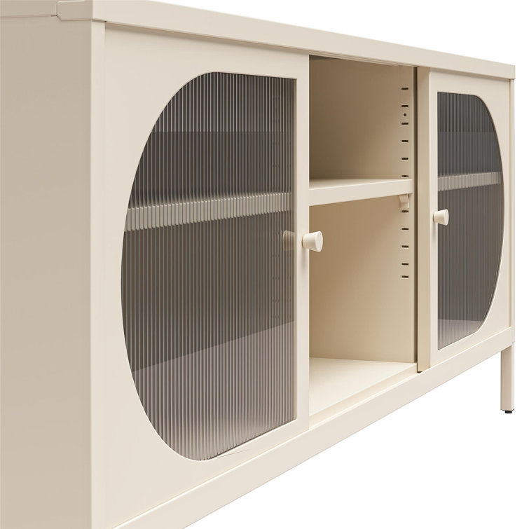 Parchment Metal TV Stand with Fluted Glass Doors, 60"