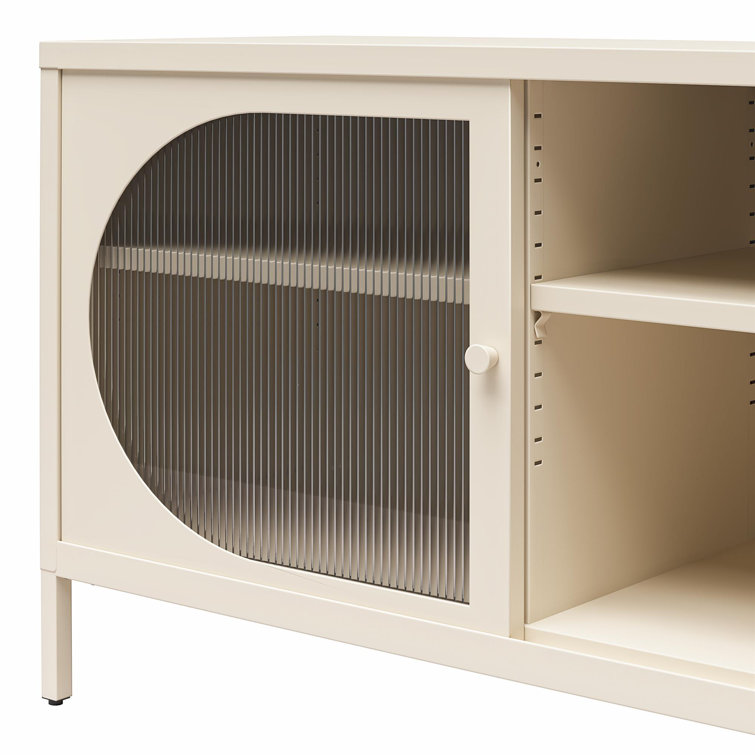 Parchment Metal TV Stand with Fluted Glass Doors, 60"