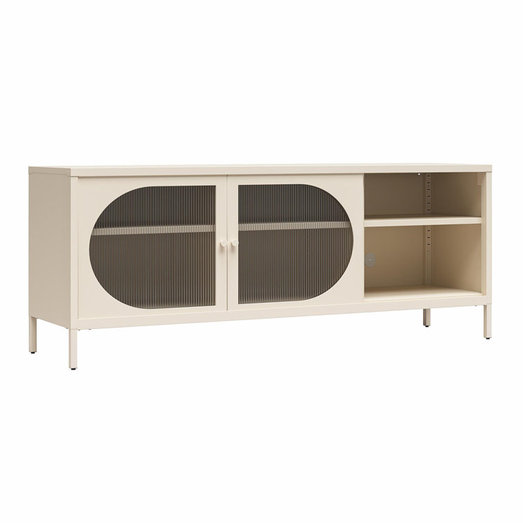 Parchment Metal TV Stand with Fluted Glass Doors, 60"