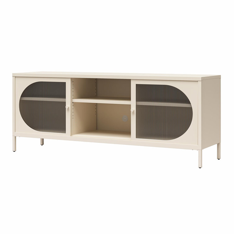 Parchment Metal TV Stand with Fluted Glass Doors, 60"