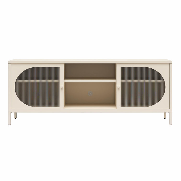 Parchment Metal TV Stand with Fluted Glass Doors, 60"