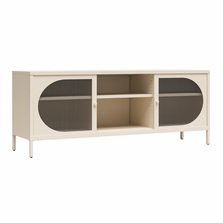 Parchment Metal TV Stand with Fluted Glass Doors, 60"
