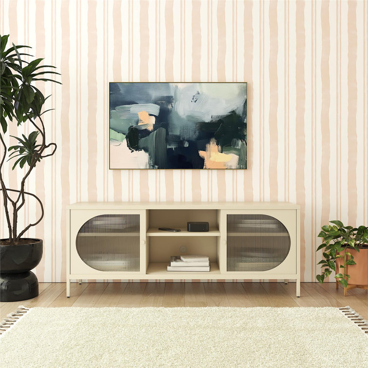 Parchment Metal TV Stand with Fluted Glass Doors, 60"