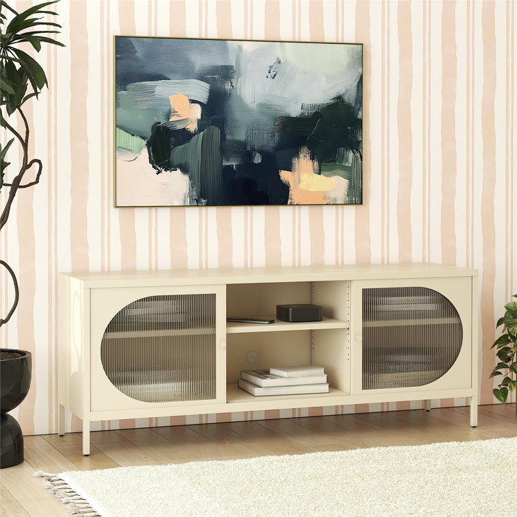 Parchment Metal TV Stand with Fluted Glass Doors, 60"