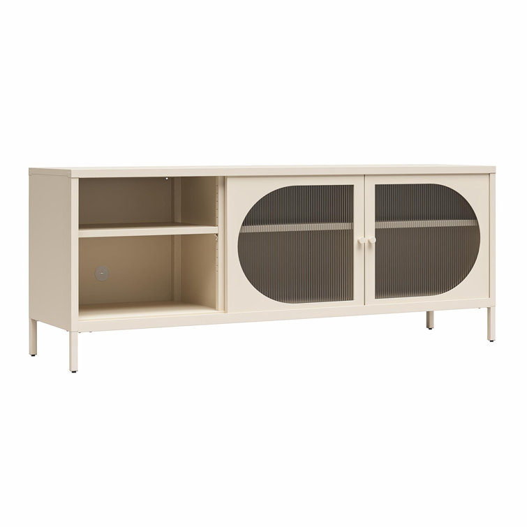 Parchment Metal TV Stand with Fluted Glass Doors, 60"
