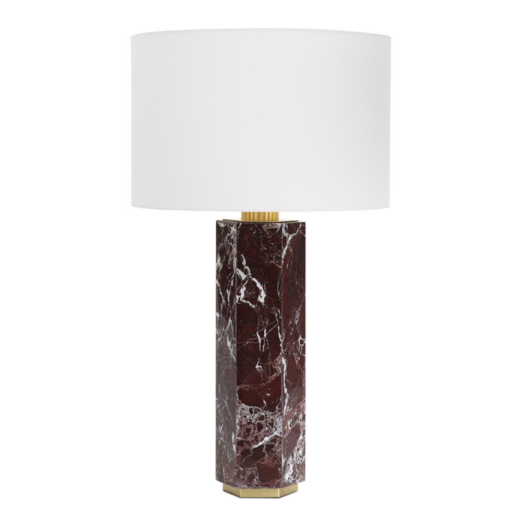 Aubergine Marble Table Lamp with Polished Brass Accents and Linen Shade
