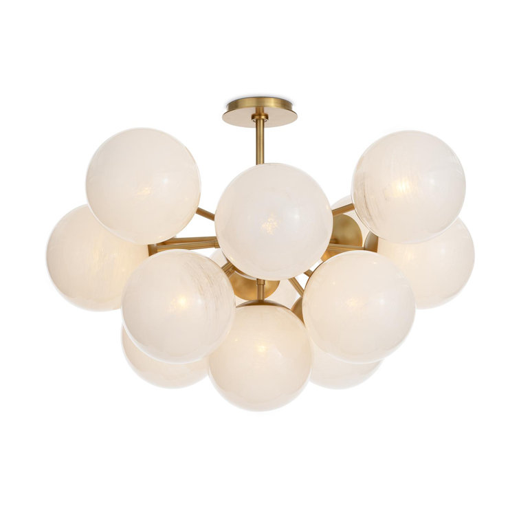 Natural Brass Globe Chandelier with Swirl Glass Spheres
