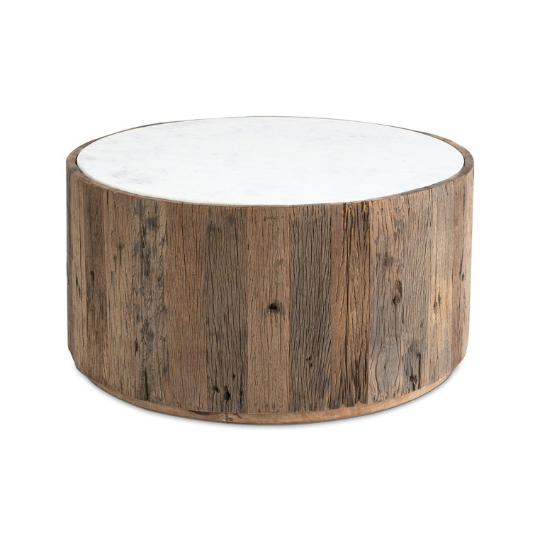 Eli Round Wood and Marble Outdoor Coffee Table