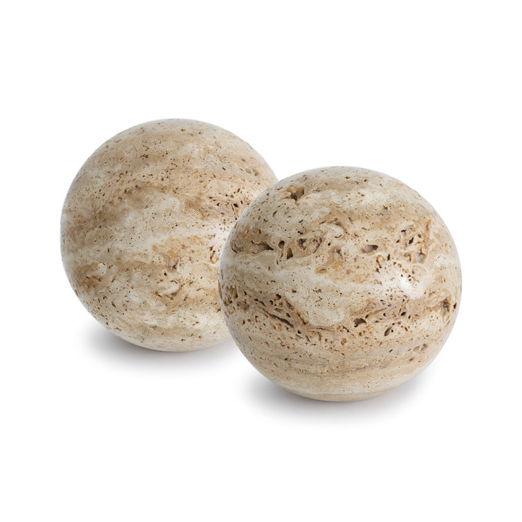 Sloane Beige Travertine Round Bookend Set
