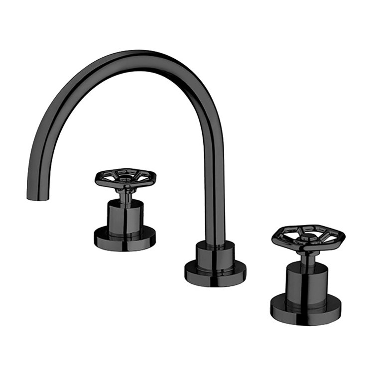 Lucia Black Nickel Modern Deck Mounted Widespread Faucet