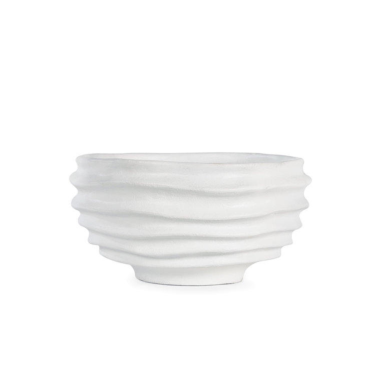 Handcrafted White Sculpted Metal Decorative Bowl
