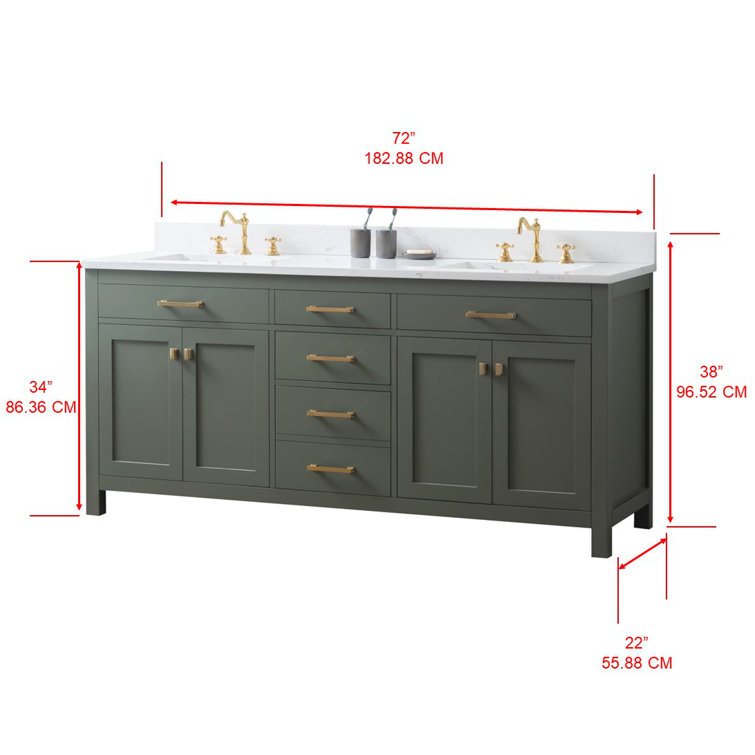 Vintage Green Double Vanity with Carrara White Top and Brushed Bronze Hardware