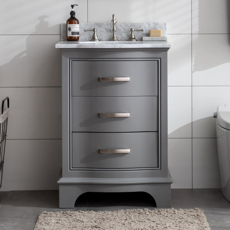 Gray 24'' Freestanding Single Vanity with Marble Top