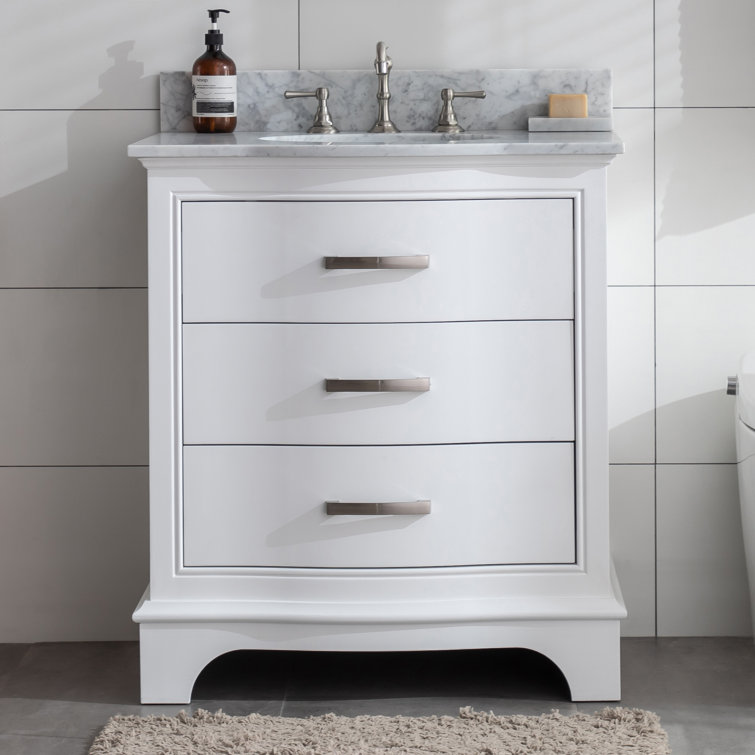 Monroe 30" White Solid Wood Single Vanity with Carrara Marble Top