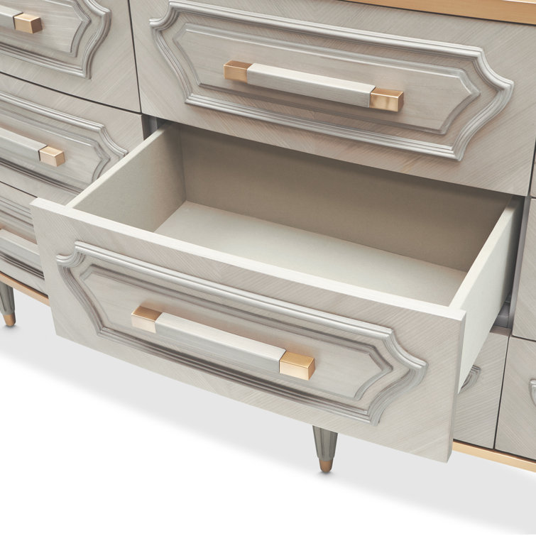 Gray Mid-century Dresser with Mirror and Soft Close Drawers
