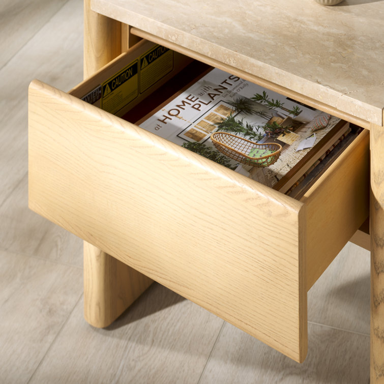 Granita Beige Stone Top 1-Drawer Nightstand
