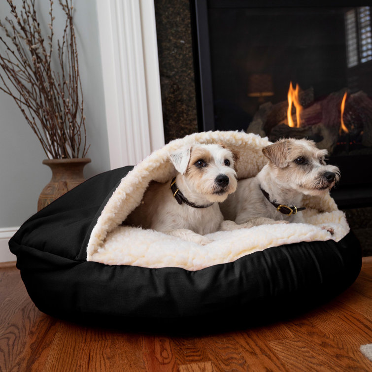 Large Black Microsuede Orthopedic Elevated Dog Bed with Sherpa Interior