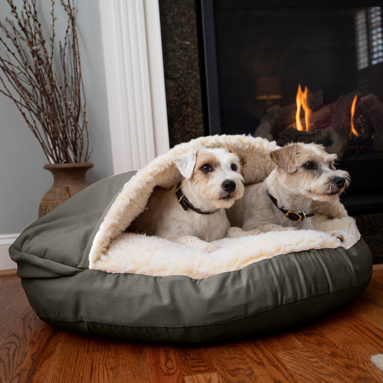 Small Anthracite Microsuede Hooded Cozy Cave Pet Bed