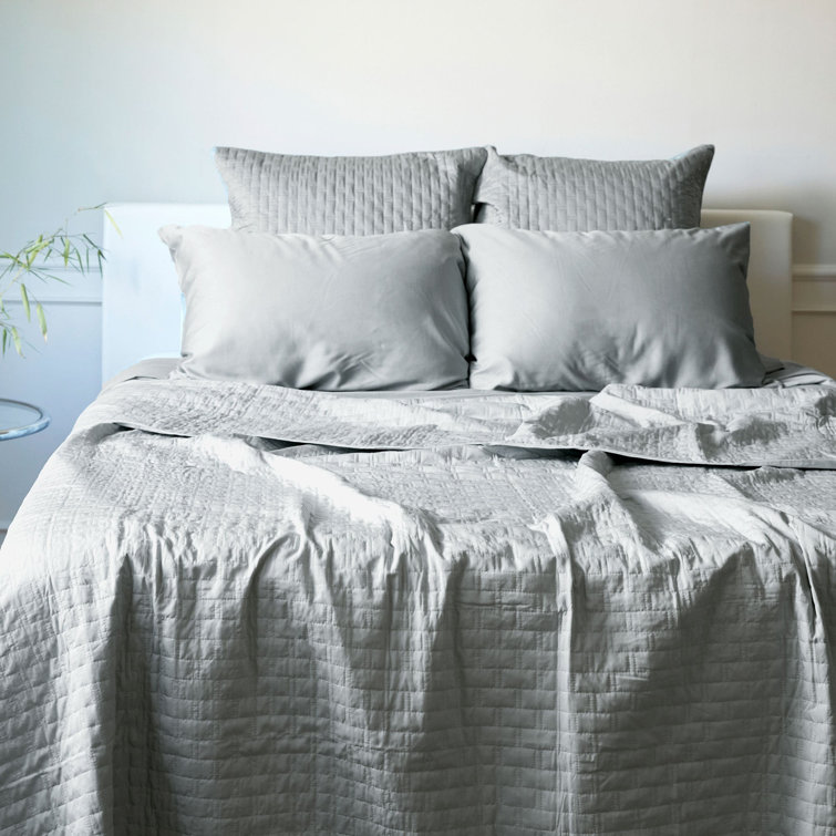 Stone Gray Queen Bamboo Quilted Coverlet