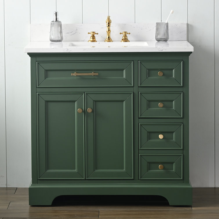 Thompson 36'' Evergreen Freestanding Bathroom Vanity with Gold Hardware
