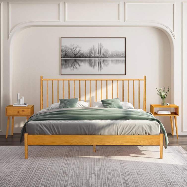 King Rustic Oak Solid Wood Bed Frame with Spindle Headboard