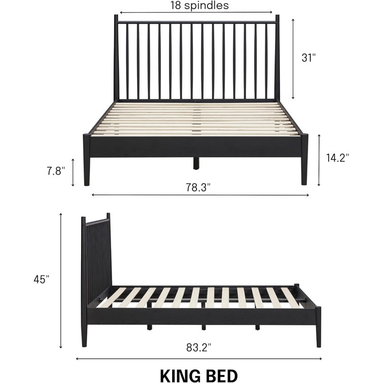 Burnt Black King Solid Oak Bed Frame with Spindle Headboard