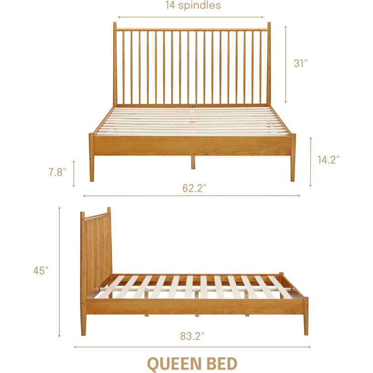 King Rustic Oak Solid Wood Bed Frame with Spindle Headboard