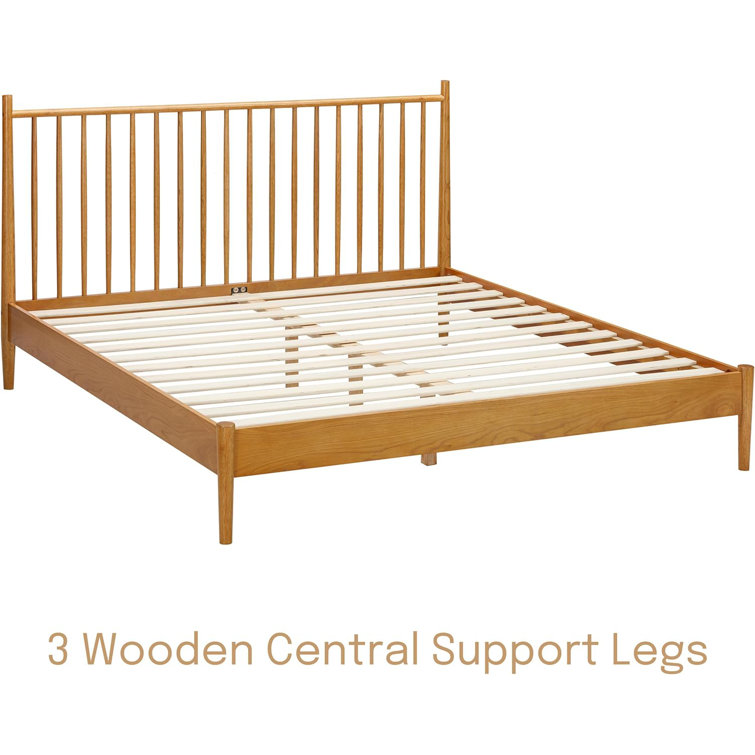 King Rustic Oak Solid Wood Bed Frame with Spindle Headboard