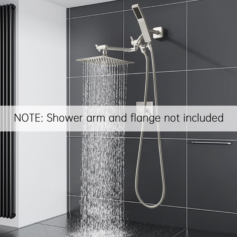 Brushed Nickel Dual Square Rain Shower Head with Handheld Wand