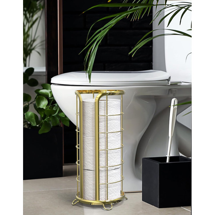 Gold Freestanding Modern Toilet Paper Holder with Open Top