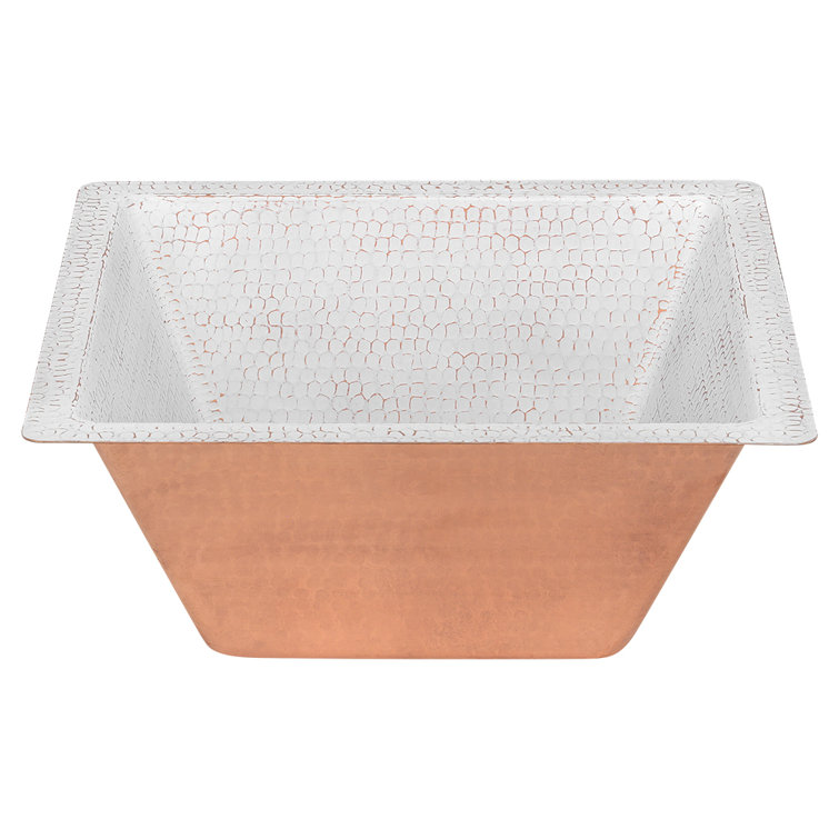 15'' White and Copper Hand Hammered Square Bar Sink