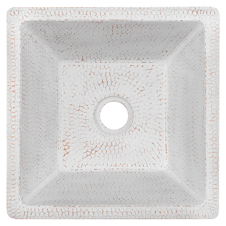 15'' White and Copper Hand Hammered Square Bar Sink