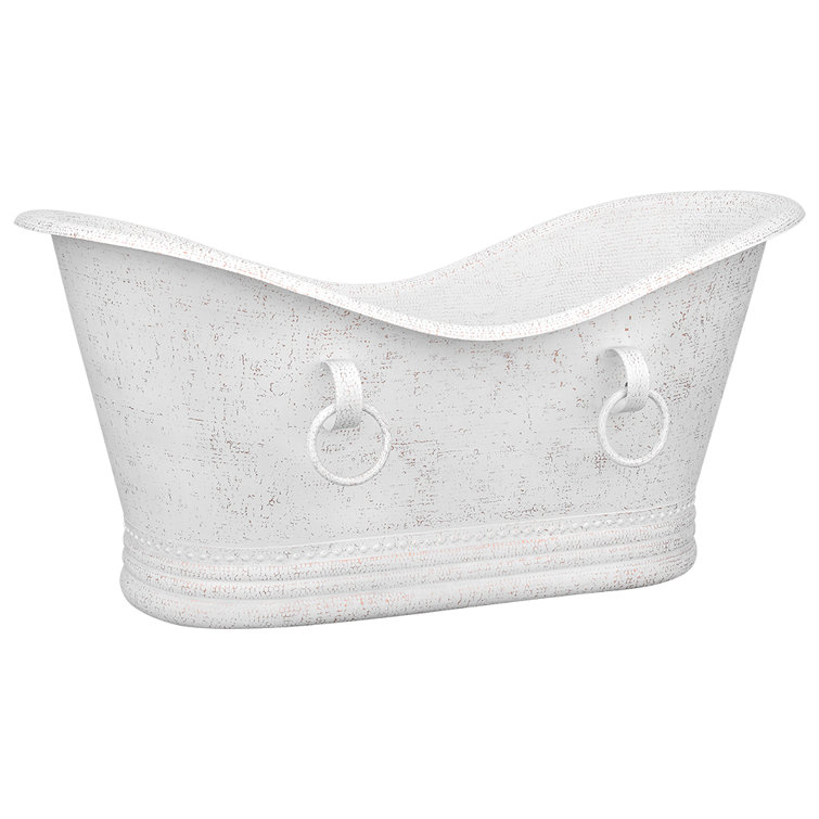 67" Glazed White Hammered Double Slipper Copper Bathtub