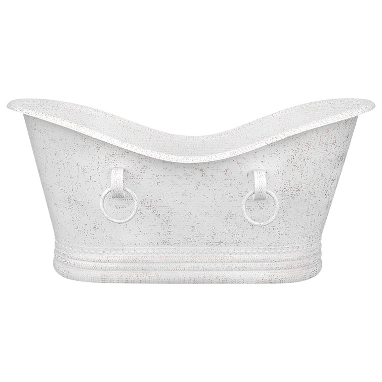 67" Glazed White Hammered Double Slipper Copper Bathtub