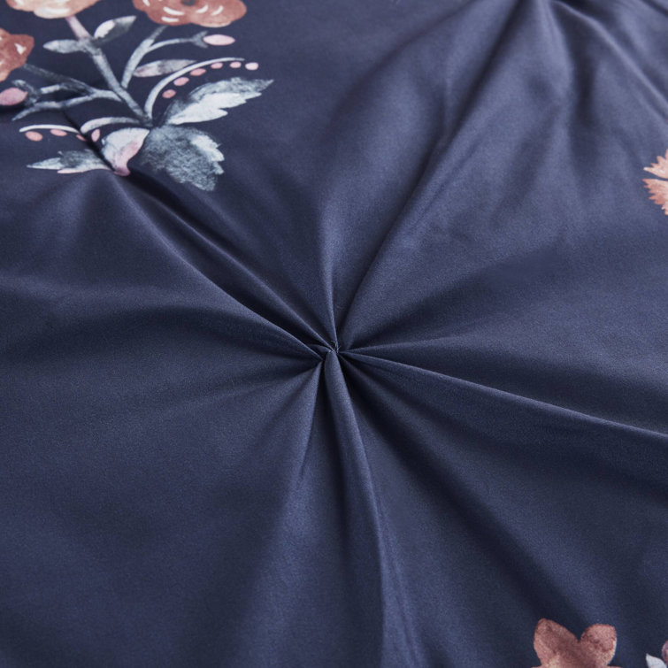 Navy Floral Pintuck Cotton Full/Queen Bedspread Set