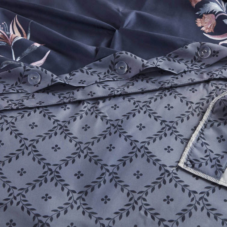 Navy Floral Pintuck Cotton Full/Queen Bedspread Set