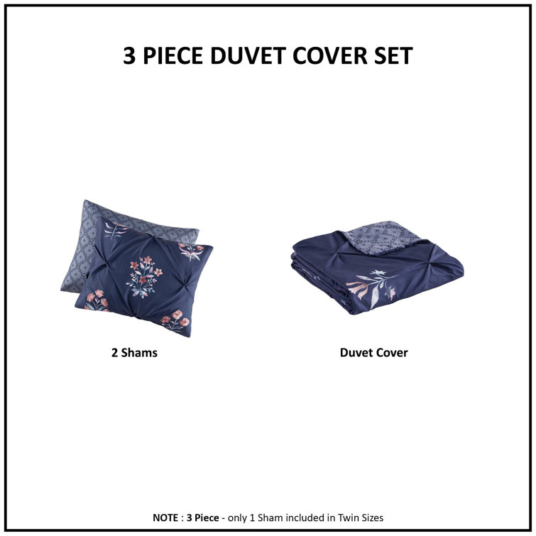 Navy Floral Pintuck Cotton Full/Queen Bedspread Set