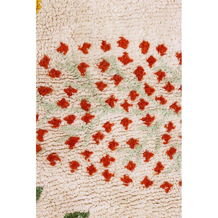 Cream Rectangular Botanic Plants Wool Cotton Area Rug