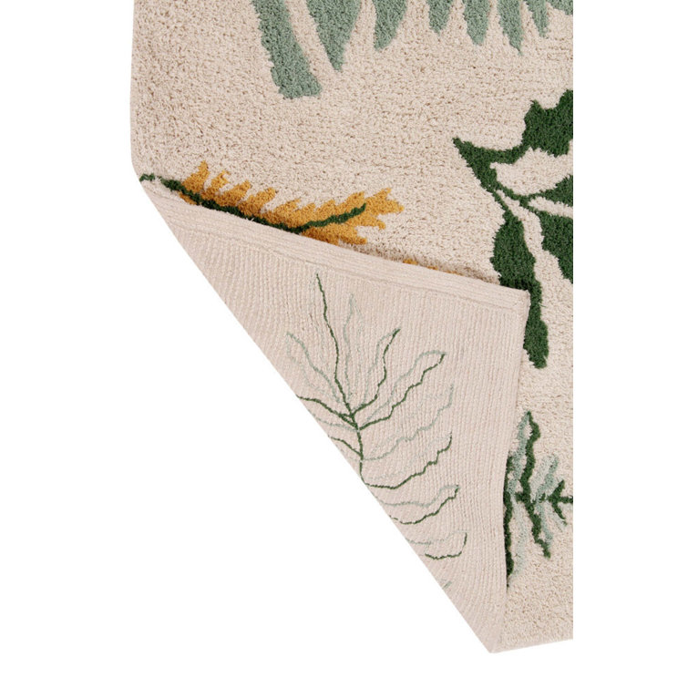 Cream Rectangular Botanic Plants Wool Cotton Area Rug