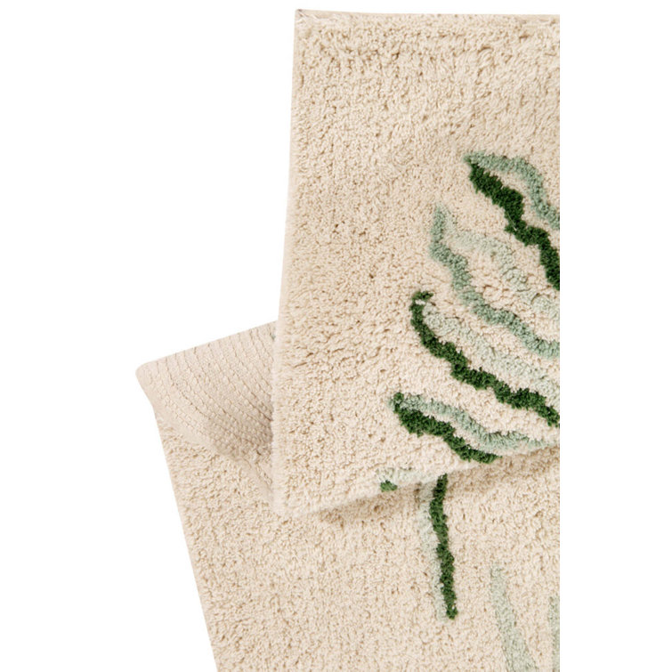 Cream Rectangular Botanic Plants Wool Cotton Area Rug