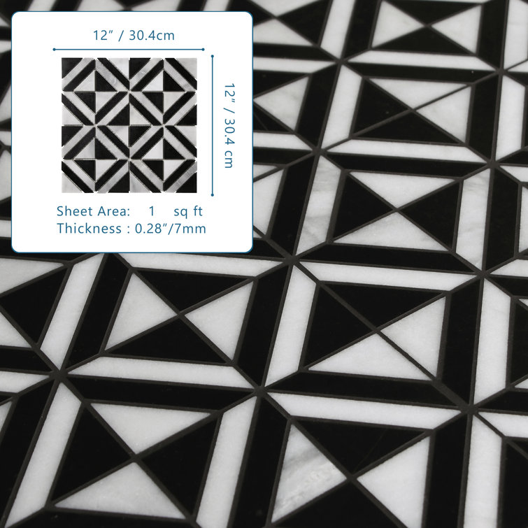 12" x 12" Black and White Polished Marble Mosaic Tile