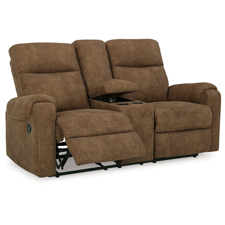 Brindle Faux Leather Reclining Loveseat with Cup Holders