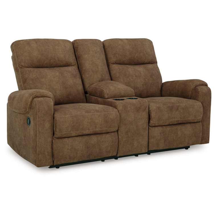 Brindle Faux Leather Reclining Loveseat with Cup Holders